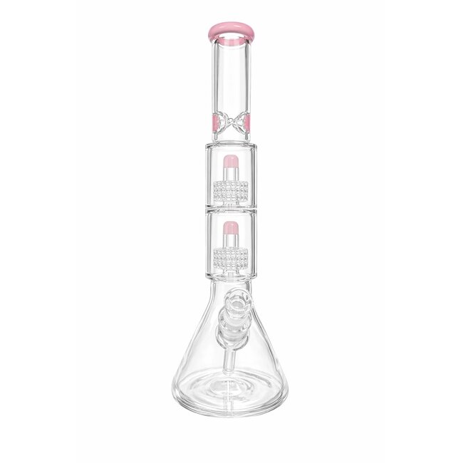 CRYSTAL GLASS 18'' BEAKER BONG WITH ICE PINCH WITH DOUBLE PERC C2094