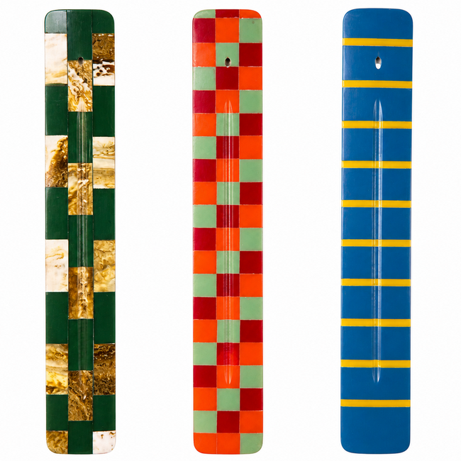 10.5'' BLOCK PATTERN RESIN INCENSE BURNER-IB11