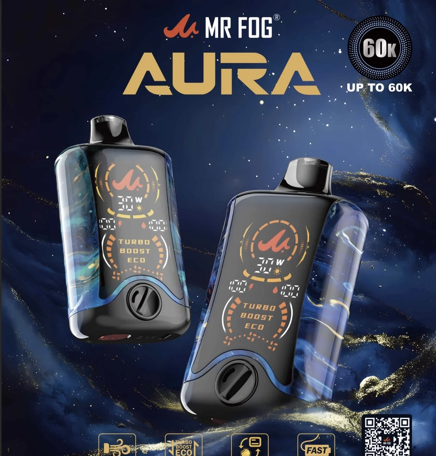 Mr Fog Aura 60K Information Guide: Mr Fog Aura 60K Disposable, Mr Fog Aura 60K Vape, 20ml, Flavors List, Nicotine, 20mg, and Rechargeable Features