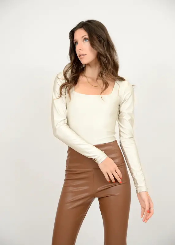 Stacy Square Neck Long Sleeve Bodysuit in Nomad