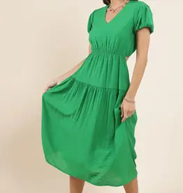 SADIE AND SAGE SOCIALIZE PUFF SLEEVE MIDI DRESS