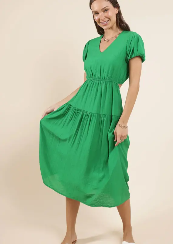 SADIE AND SAGE SOCIALIZE PUFF SLEEVE MIDI DRESS