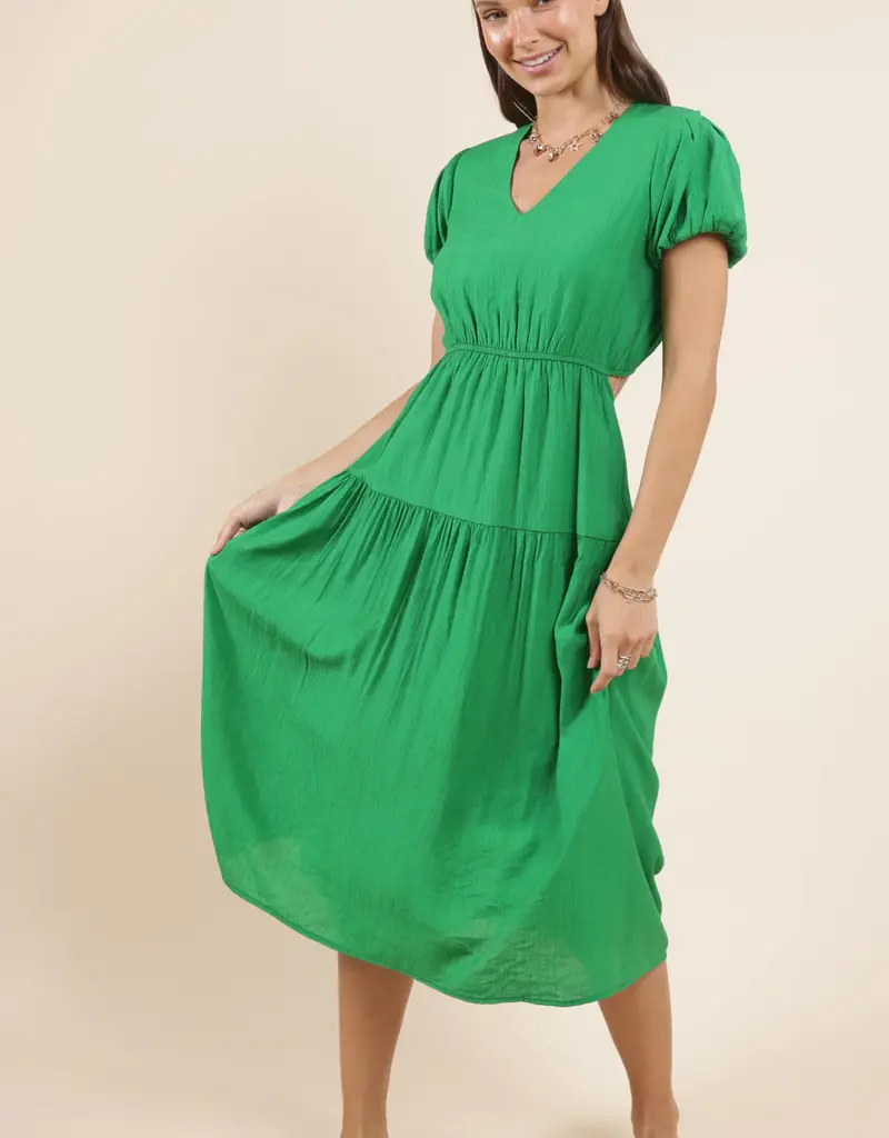 SADIE AND SAGE SOCIALIZE PUFF SLEEVE MIDI DRESS