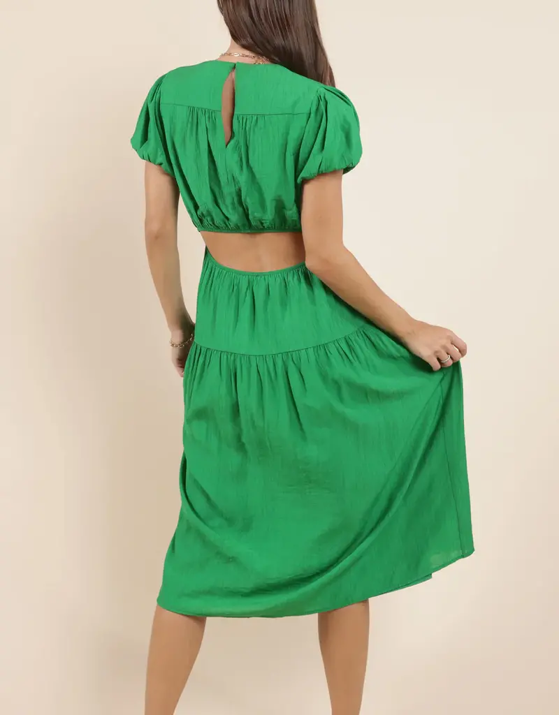SADIE AND SAGE SOCIALIZE PUFF SLEEVE MIDI DRESS