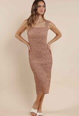 SAGE THE LABEL TAN LINES FITTED MIDI DRESS