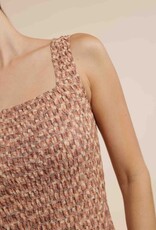 SAGE THE LABEL TAN LINES FITTED MIDI DRESS