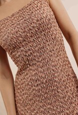 SAGE THE LABEL TAN LINES FITTED MIDI DRESS