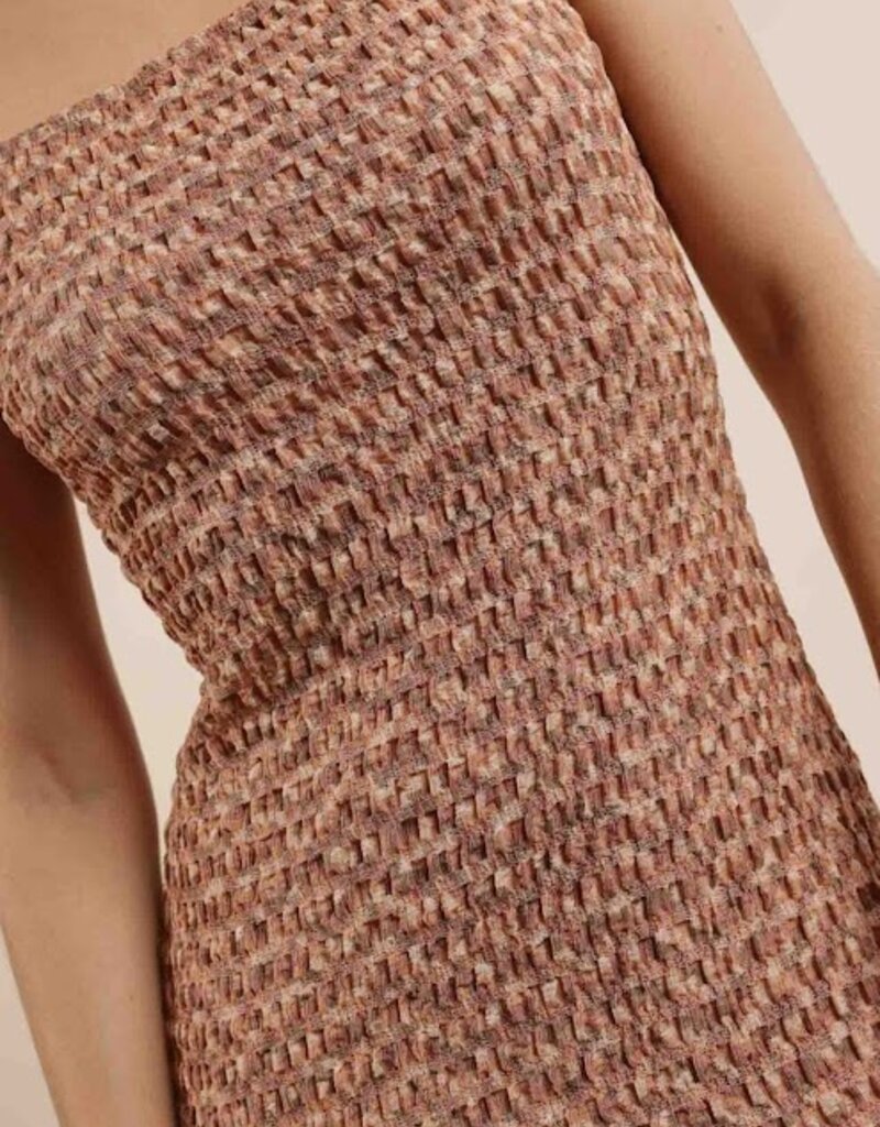 SAGE THE LABEL TAN LINES FITTED MIDI DRESS
