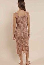 SAGE THE LABEL TAN LINES FITTED MIDI DRESS