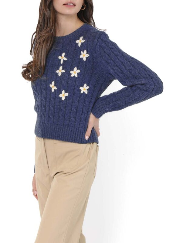SADIE AND SAGE LULU EMBROIDERED DAISY SWEATER