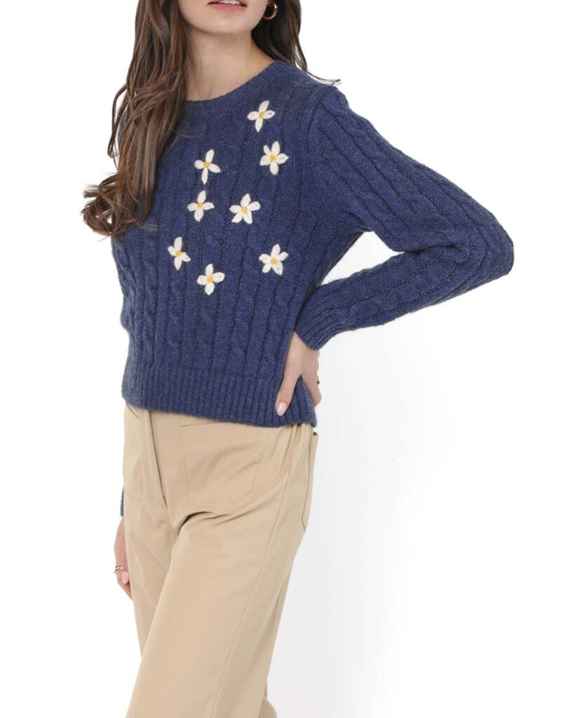 SADIE AND SAGE LULU EMBROIDERED DAISY SWEATER