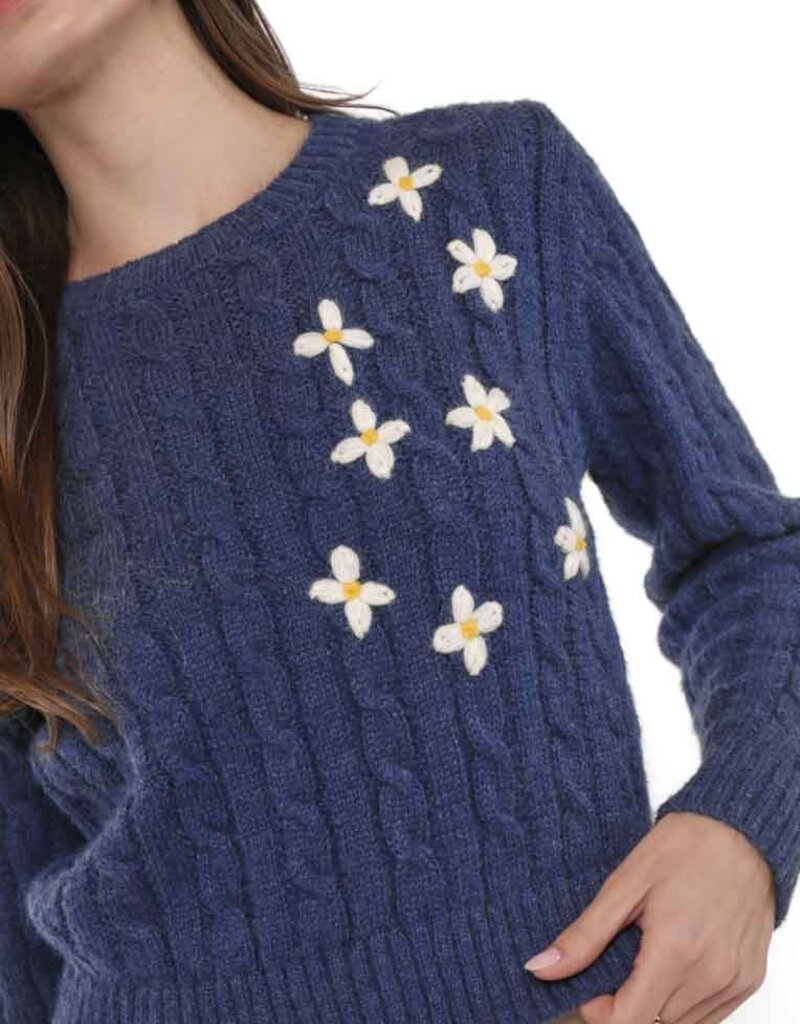 SADIE AND SAGE LULU EMBROIDERED DAISY SWEATER