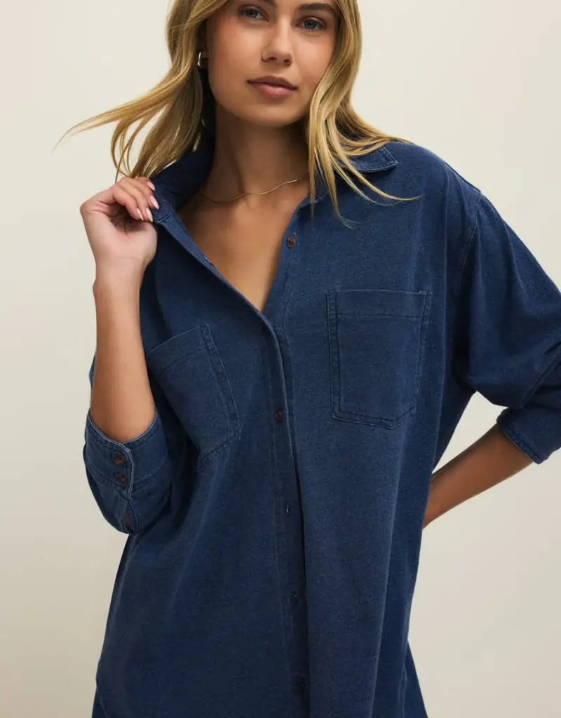 ZSUPPLY REESE JERSEY DENIM BUTTON UP