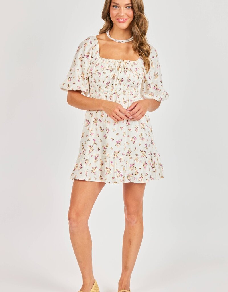 SADIE AND SAGE BOUQUET SMOCKED MINI DRESS
