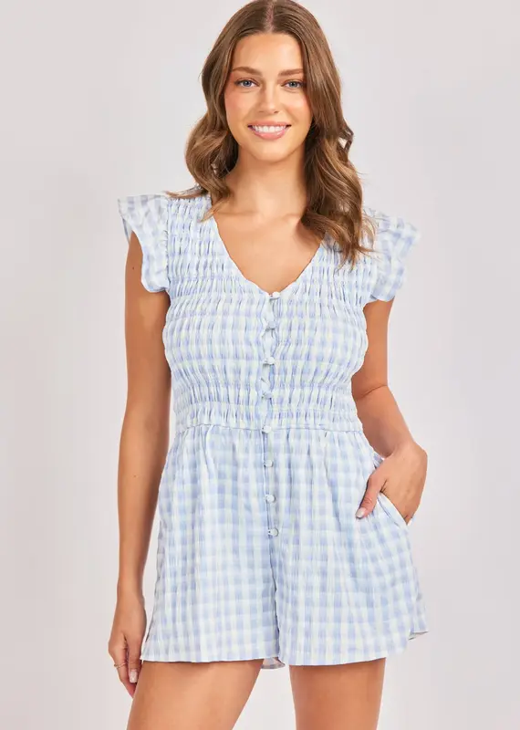 SADIE AND SAGE BLUEBELL GINGHAM ROMPER