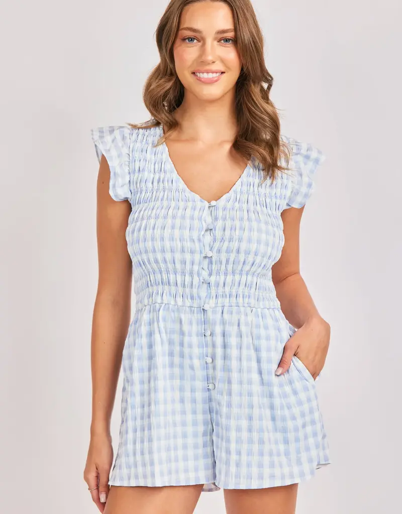 SADIE AND SAGE BLUEBELL GINGHAM ROMPER