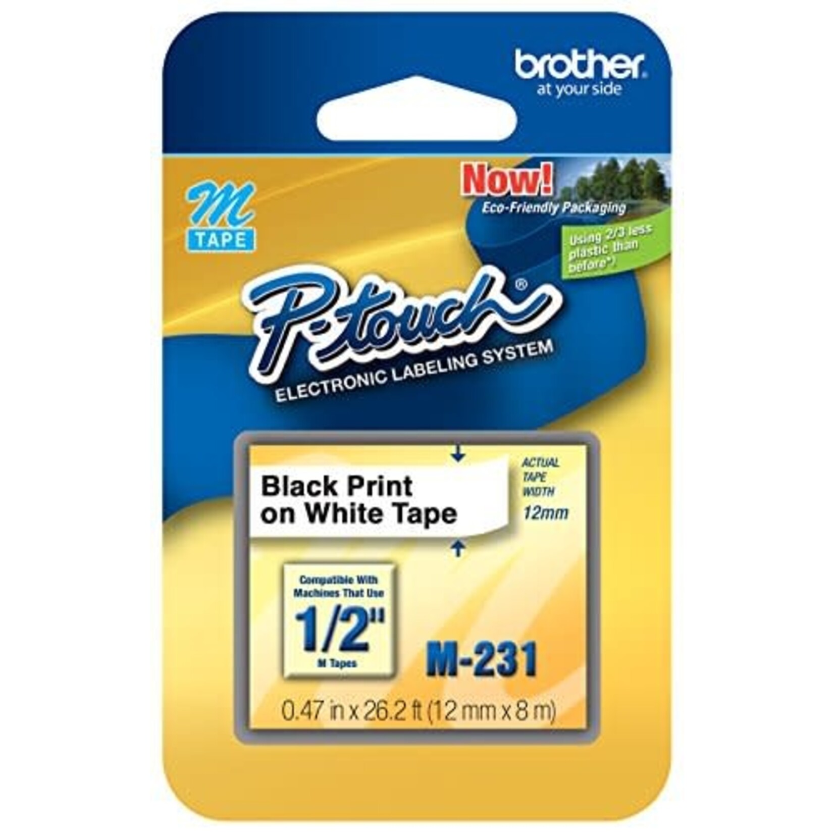 Brother TAPE-P-TOUCH M SERIES, 12MM BLACK ON WHITE