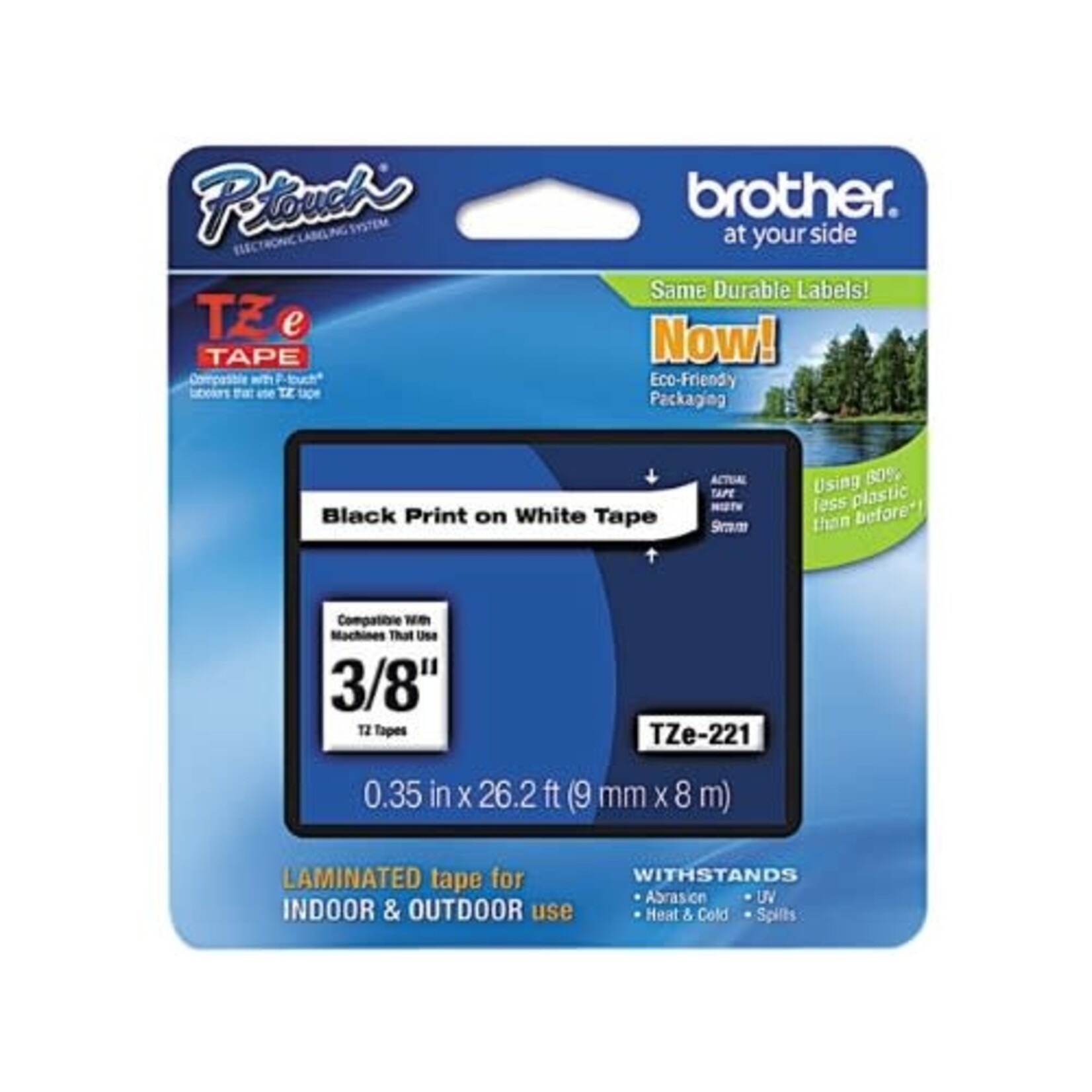 Brother TAPE-P-TOUCH TZ LAMINATED, 9MM BLACK ON WHITE