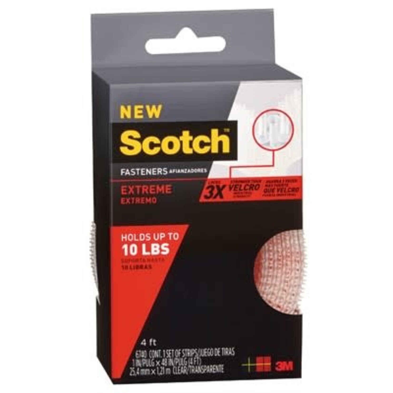 3M FASTENERS-EXTREME SCOTCH HOOK & LOOP 1''X4', CLEAR