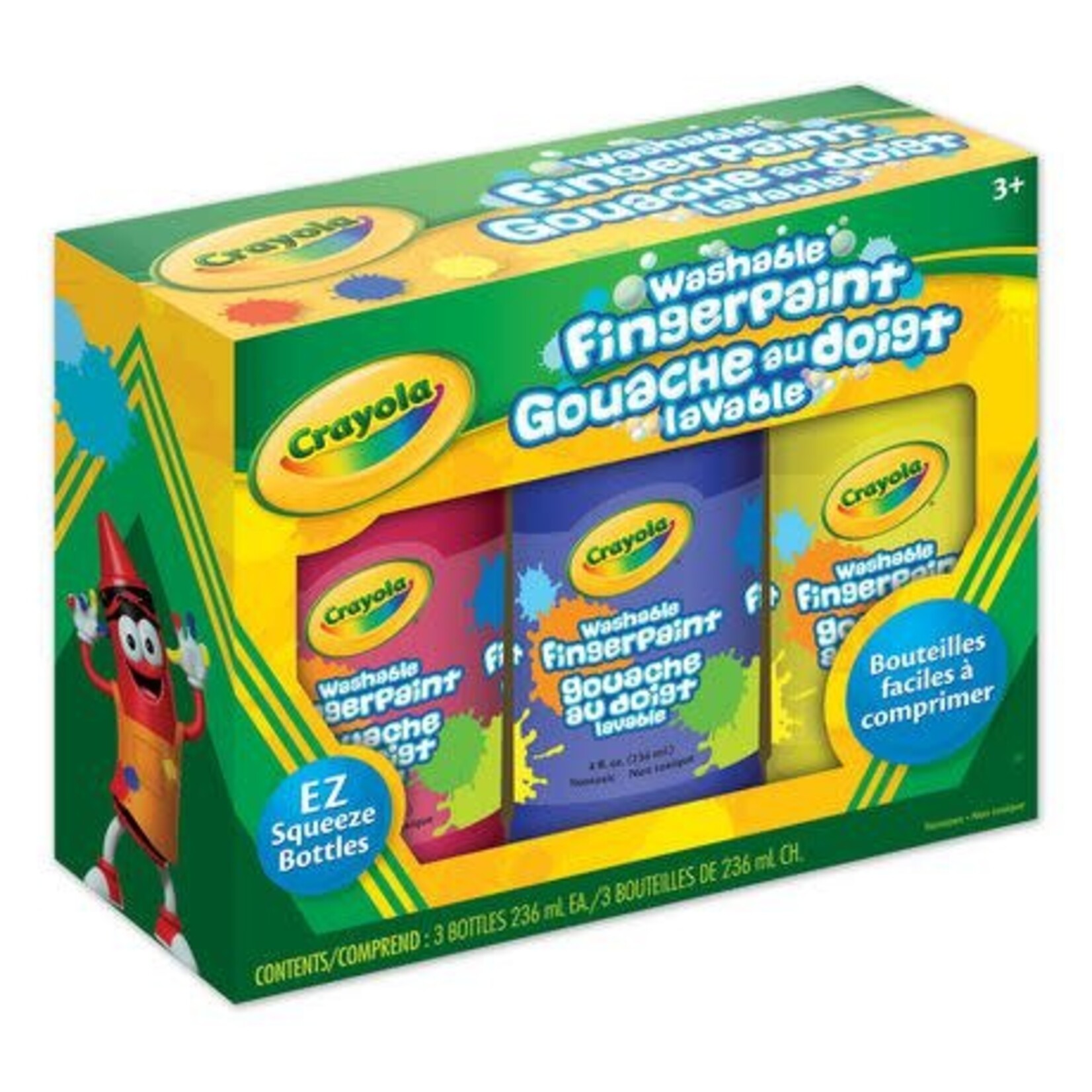 Crayola PAINT-CRAYOLA WASHABLE FINGERPAINT, 3 COLOURS 8 OZ. ASSORTED