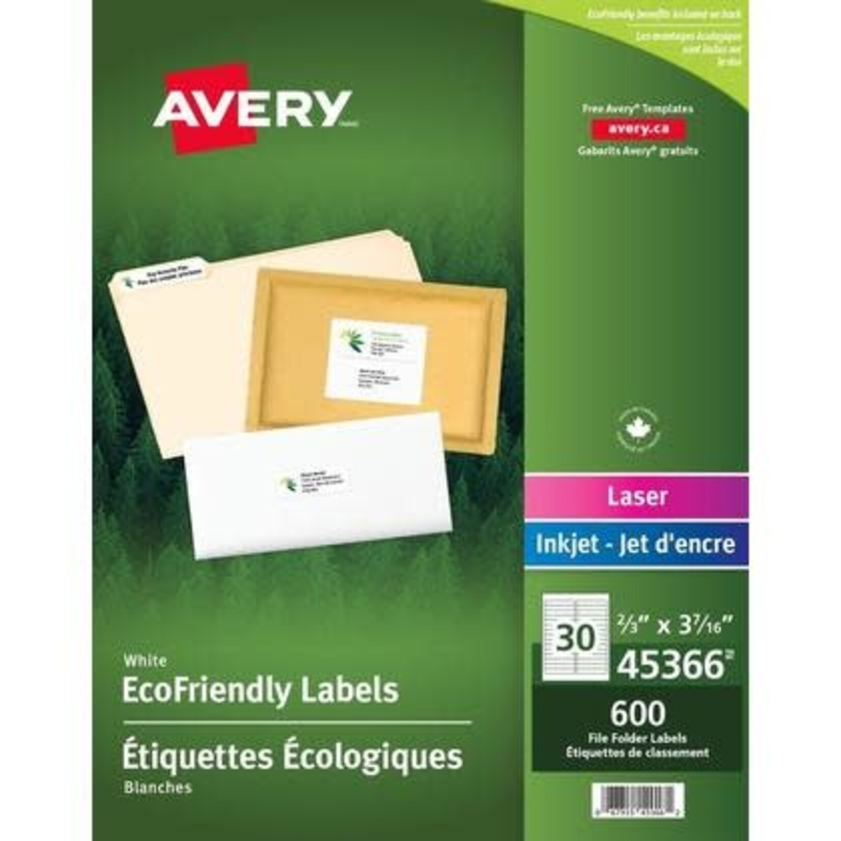 Avery LABELS-FILE FOLDER, ECO FRIENDLY 3-7/16X2/3 600/PACK 45366