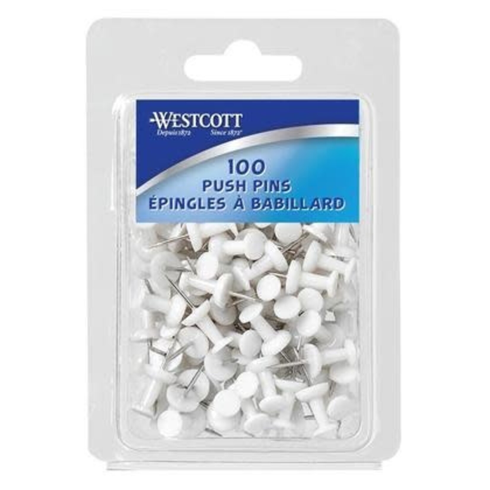 Westcott Push Pins, White 100/pack