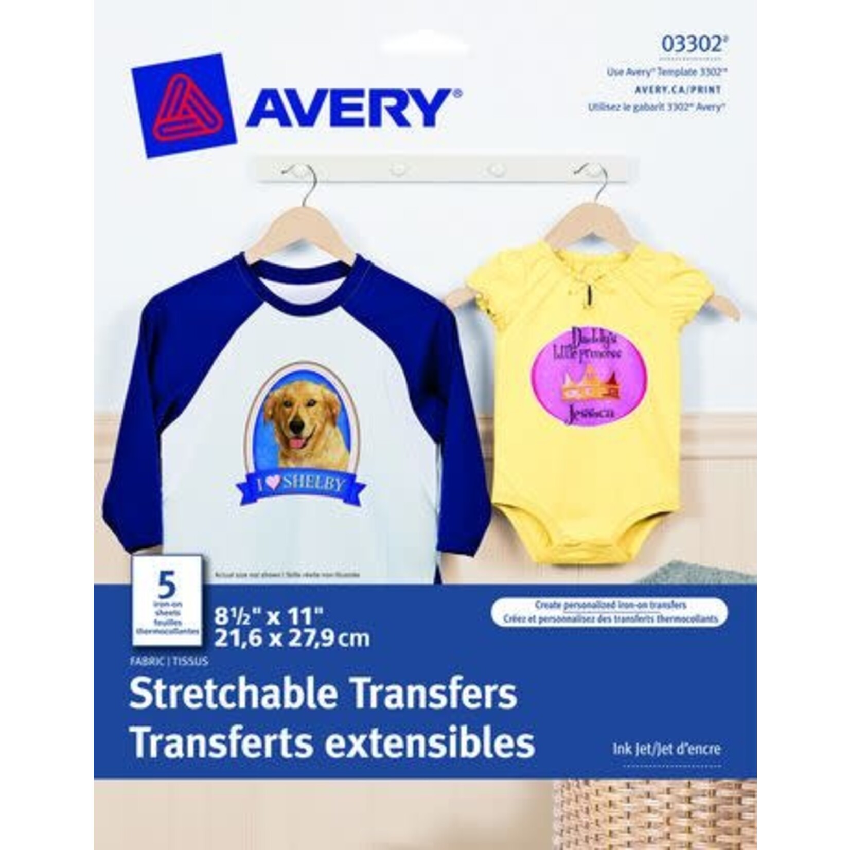 Avery TRANSFERS-T-SHIRT, STRETCHABLE 8-1/2X11, 5/EV 03302