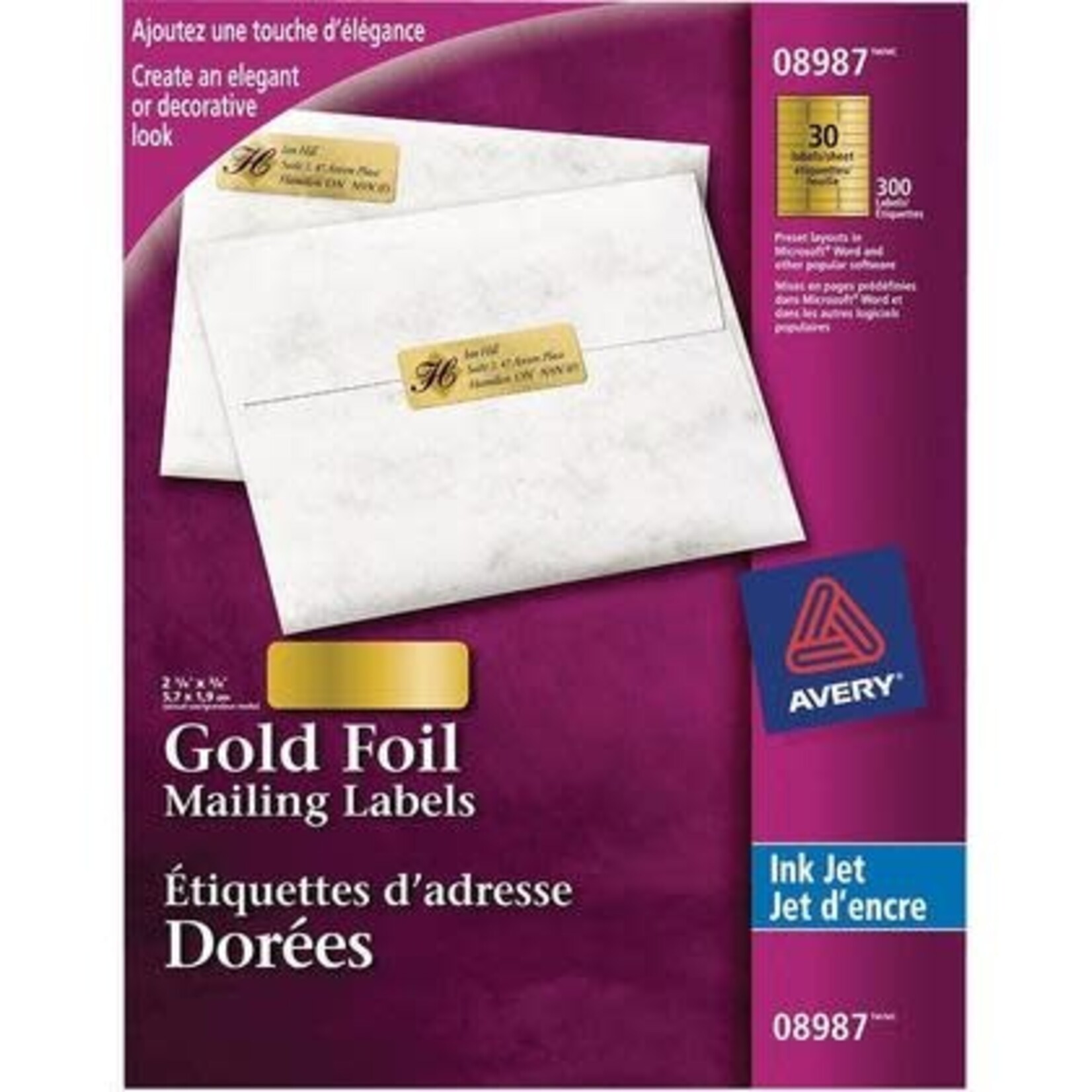 Avery LABELS-MAILING, GOLD FOIL 2-1/4X3/4 300/EV 08987