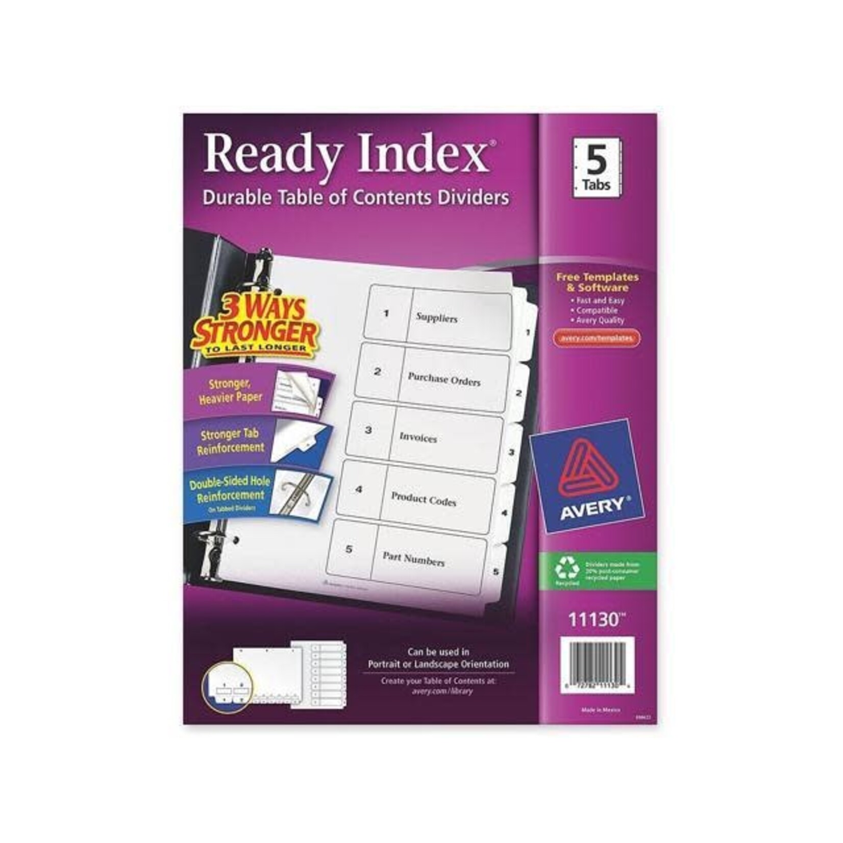 Avery INDEX DIVIDERS-READY INDEX 5-TAB BLACK ON WHITE 11130