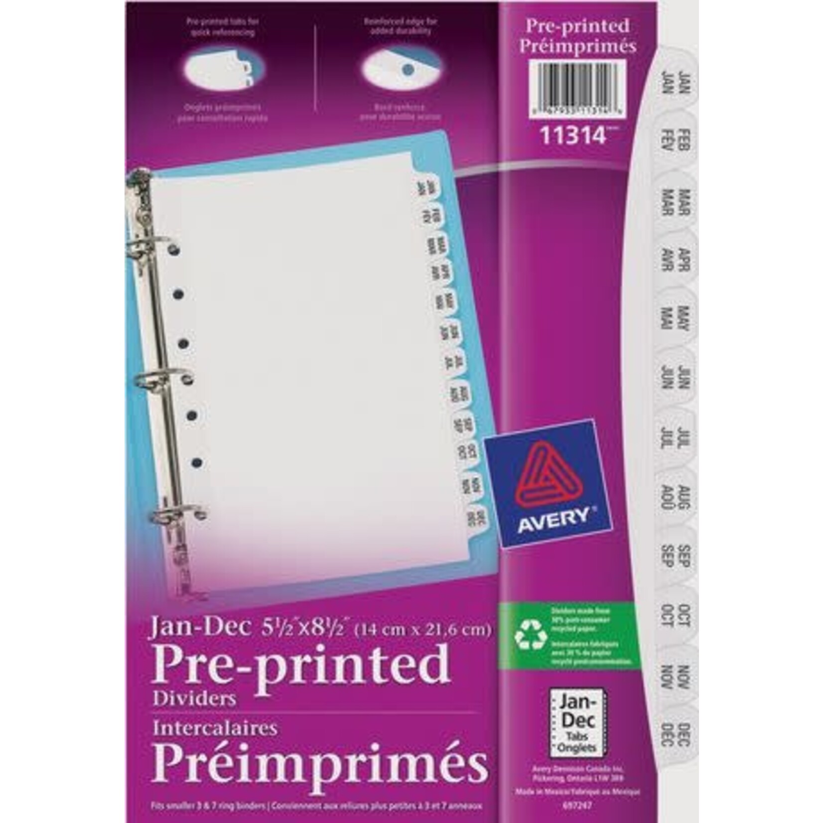 Avery INDEX DIVIDERS-5-1/2X8-1/2 PRE-PRINTED JANUARY-DECEMBER