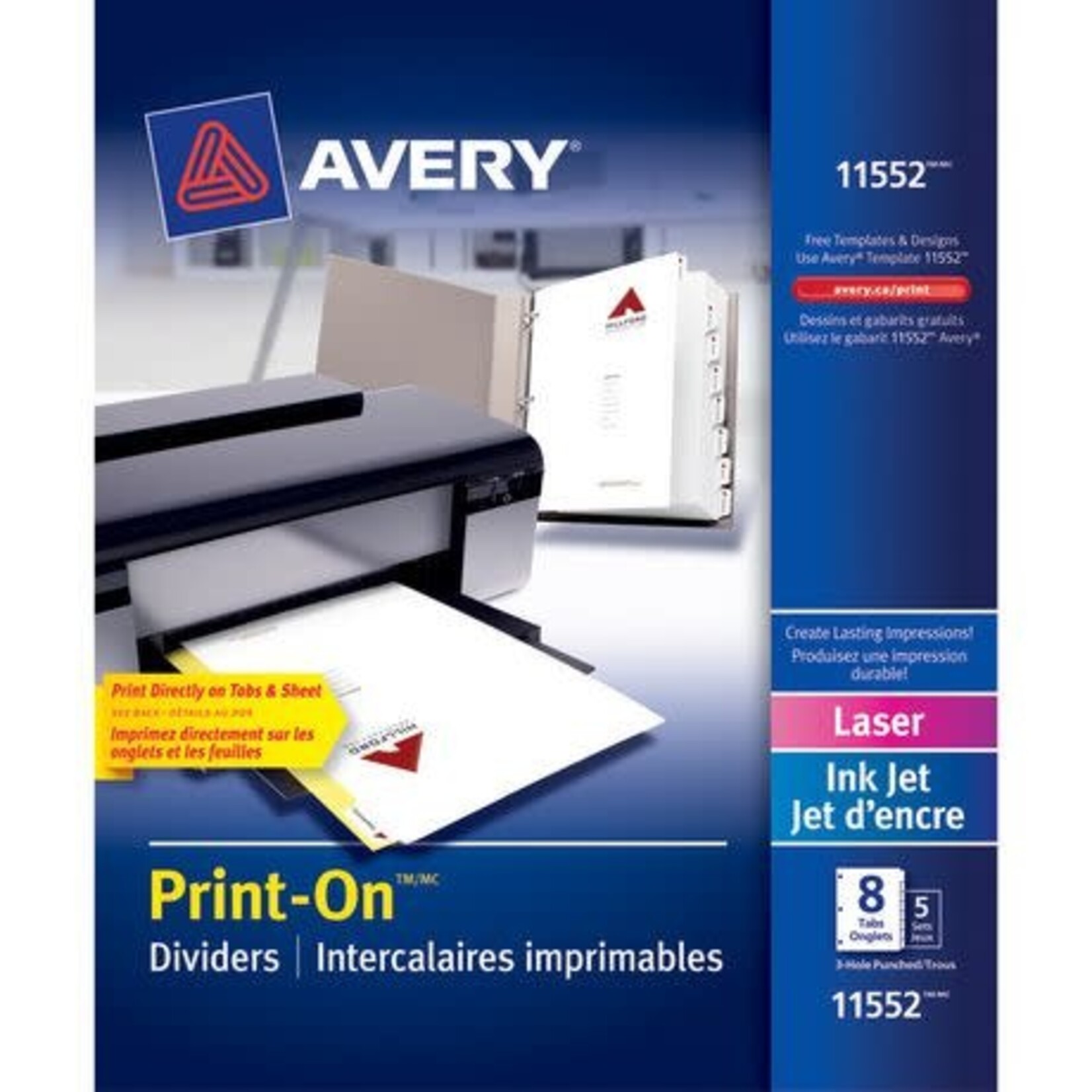 Avery INDEX DIVIDERS-PRINT-ON 8 TAB WHITE, 5 SETS/PACK 11552