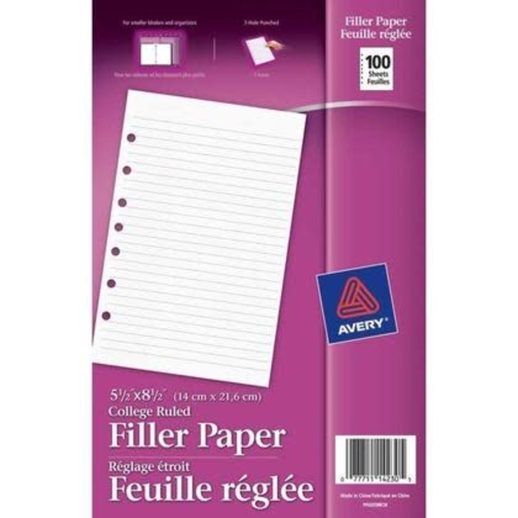Avery BINDER PAPER- 5-1/2X8-1/2 LINED 7-HOLE 100/PACK