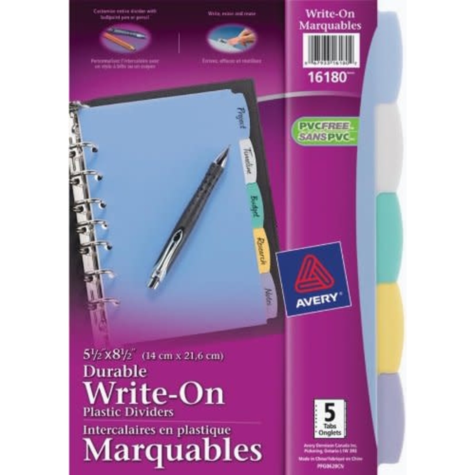 Avery INDEX DIVIDERS-5-1/2X8-1/2 WRITE-ON 5-TAB POLY MULTI-COLOUR 16180