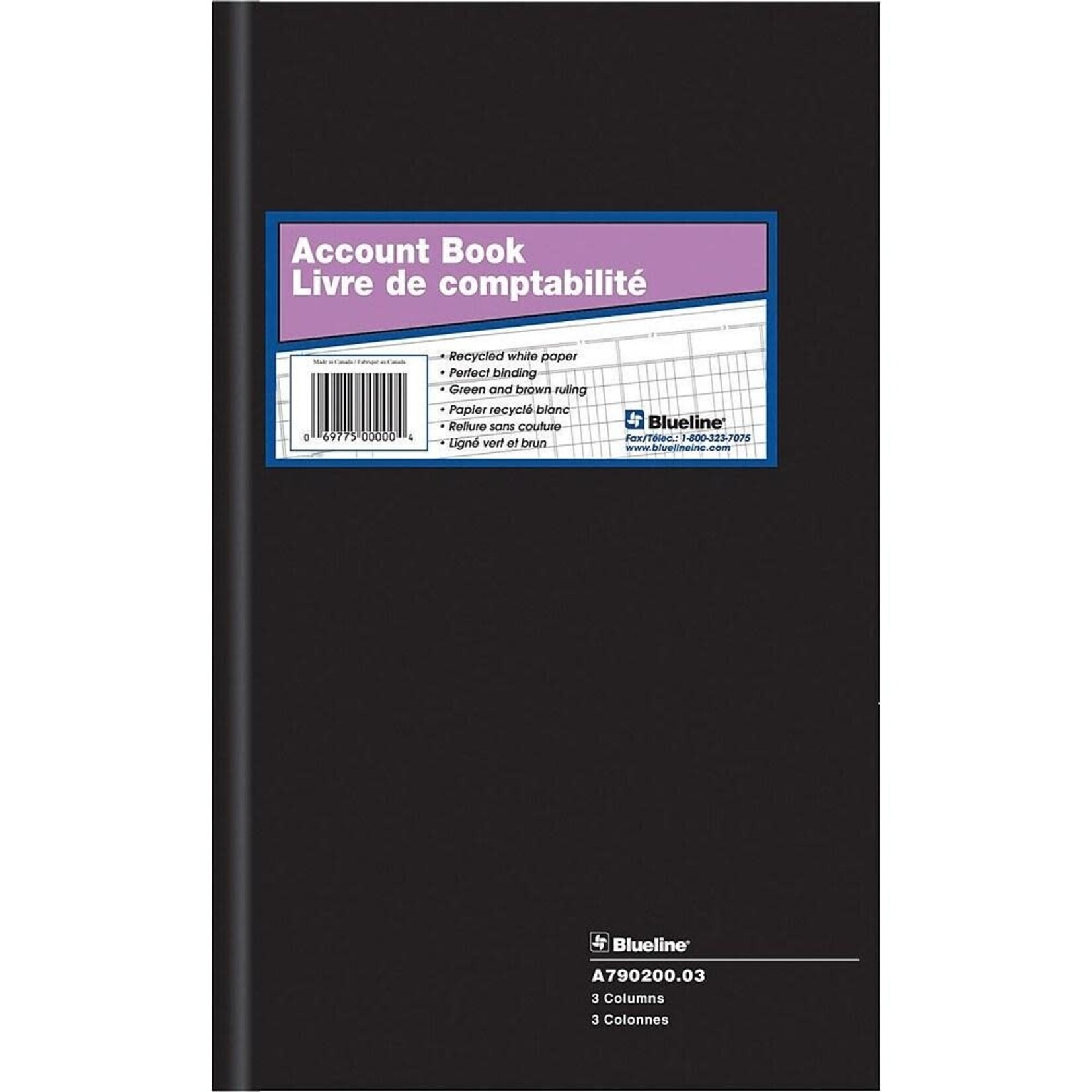 Blueline ACCOUNT BOOK-HARD, 200 PAGE WHITE 12.5X7-7/8 3 COLUMN
