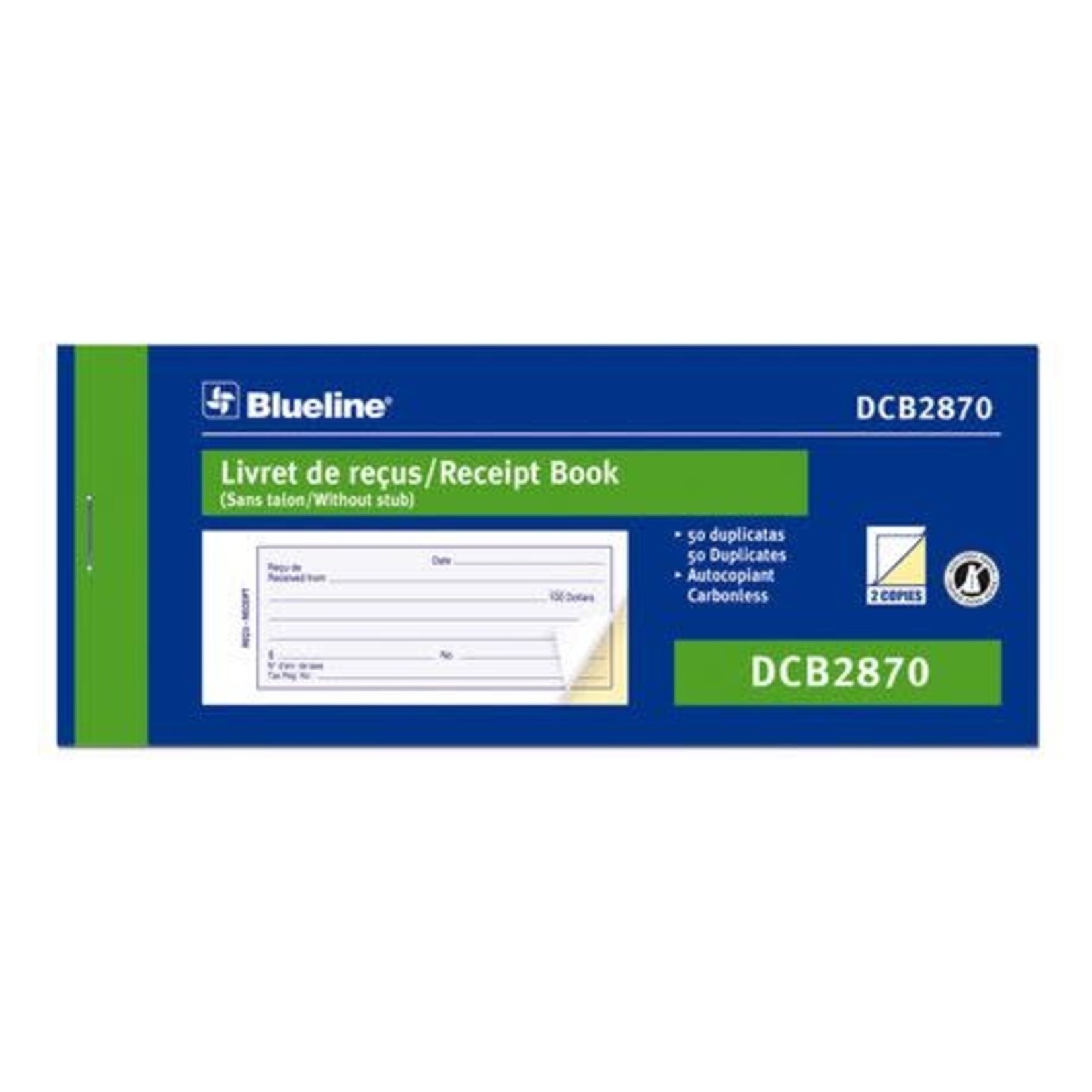 Blueline RECEIPT BOOK-NCR 50 DUPLICATE 1-UP 2-3/4X6-3/4 BILINGUAL