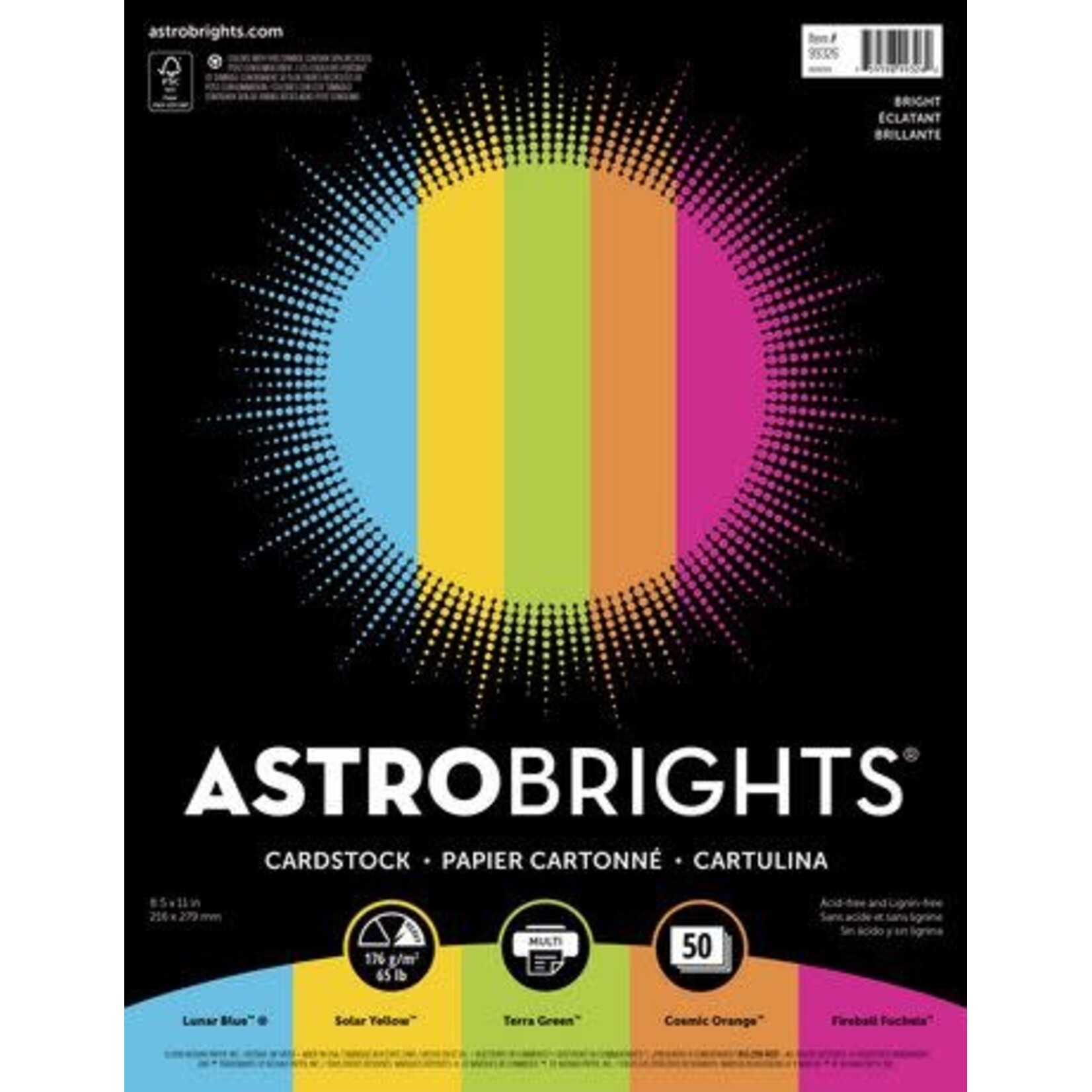 Spicers COVER STOCK-ASTROBRIGHTS LETTER 65LB, 5 COLOUR 50/PACK