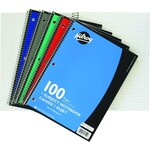 Hilroy NOTEBOOK-COIL, 1-SUBJECT 10.5X8 100 PAGE 3-HOLE, ASSORTED