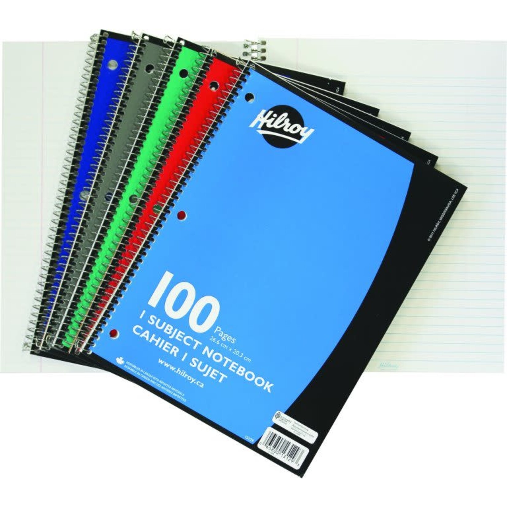 Hilroy NOTEBOOK-COIL, 1-SUBJECT 10.5X8 100 PAGE 3-HOLE, ASSORTED