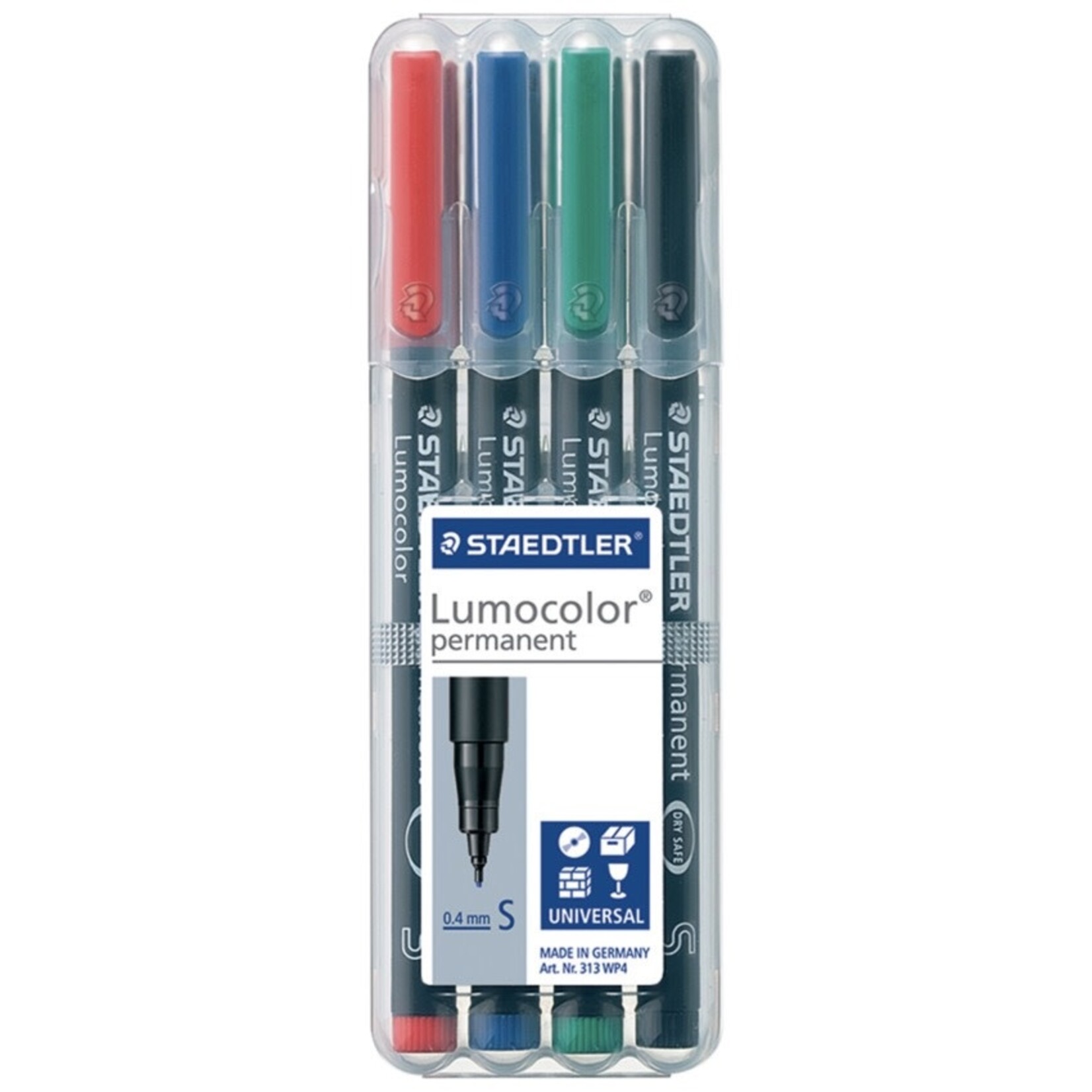 STAEDTLER PEN SET-LUMOCOLOR UNIVERSAL PERMANENT SUPERFINE, 4-COLOUR