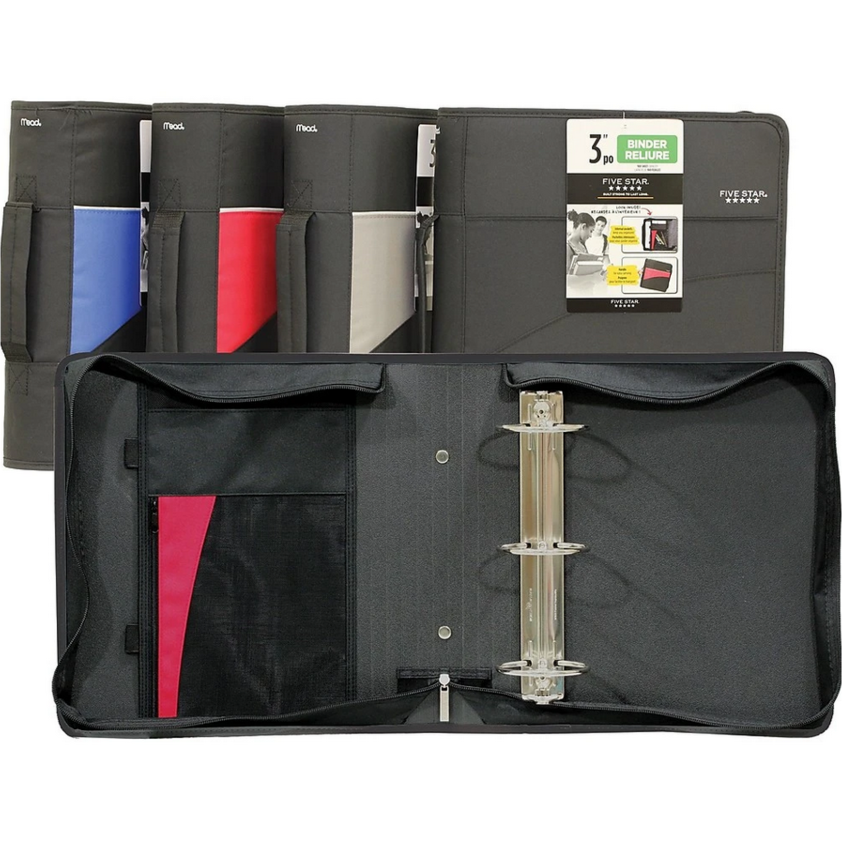 Hilroy BINDER-ZIPPERED, FIVE STAR, 3'' D-RING, ASSORTED COLOURS