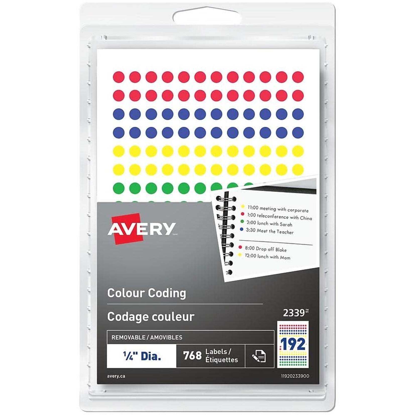 Avery LABELS-COLOUR CODE, 1/4'' DIAMETER, ASSORTED 768/PK 2339