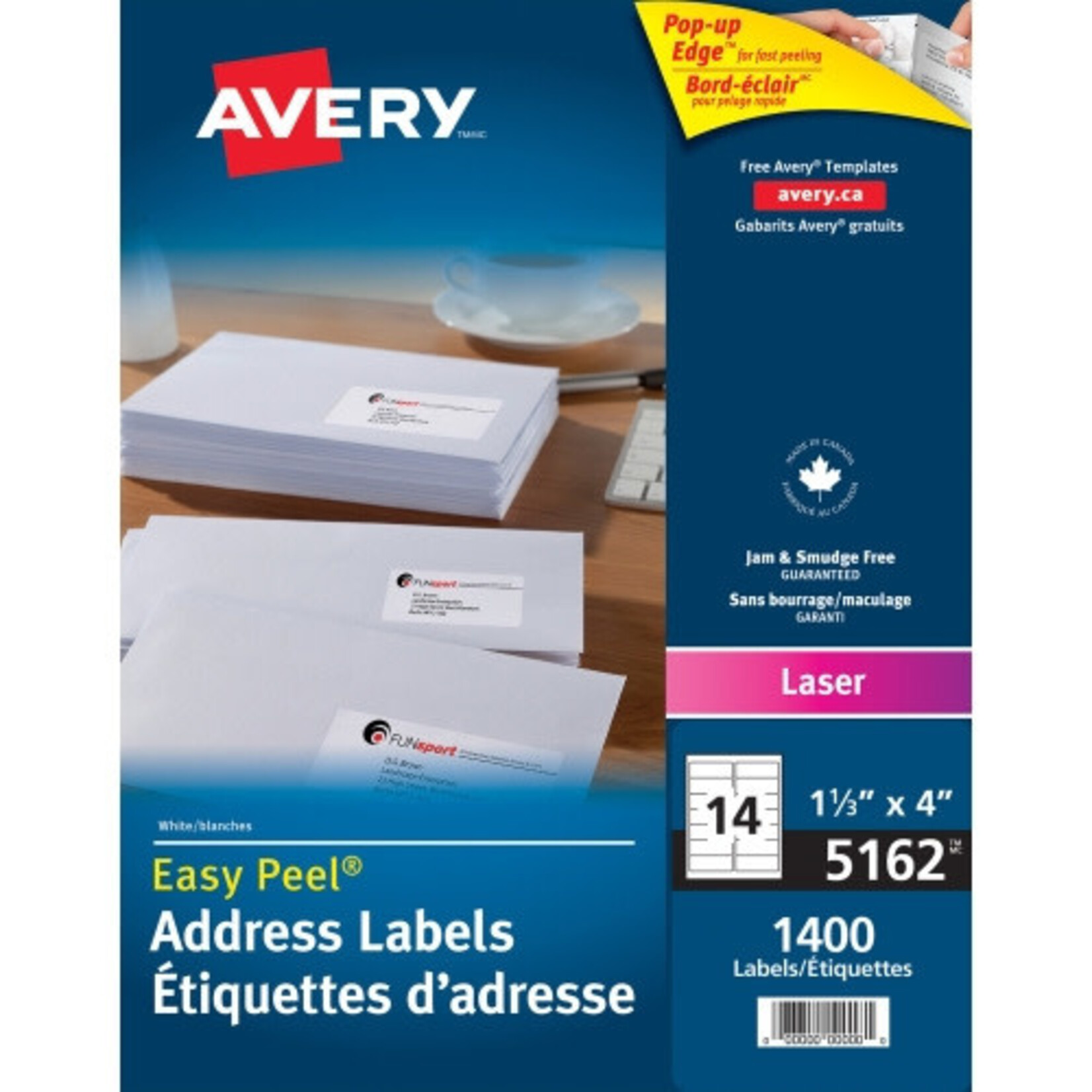 Avery LABELS-ADDRESS EASY PEEL WHITE 1-1/3X4 1400/BOX 5162