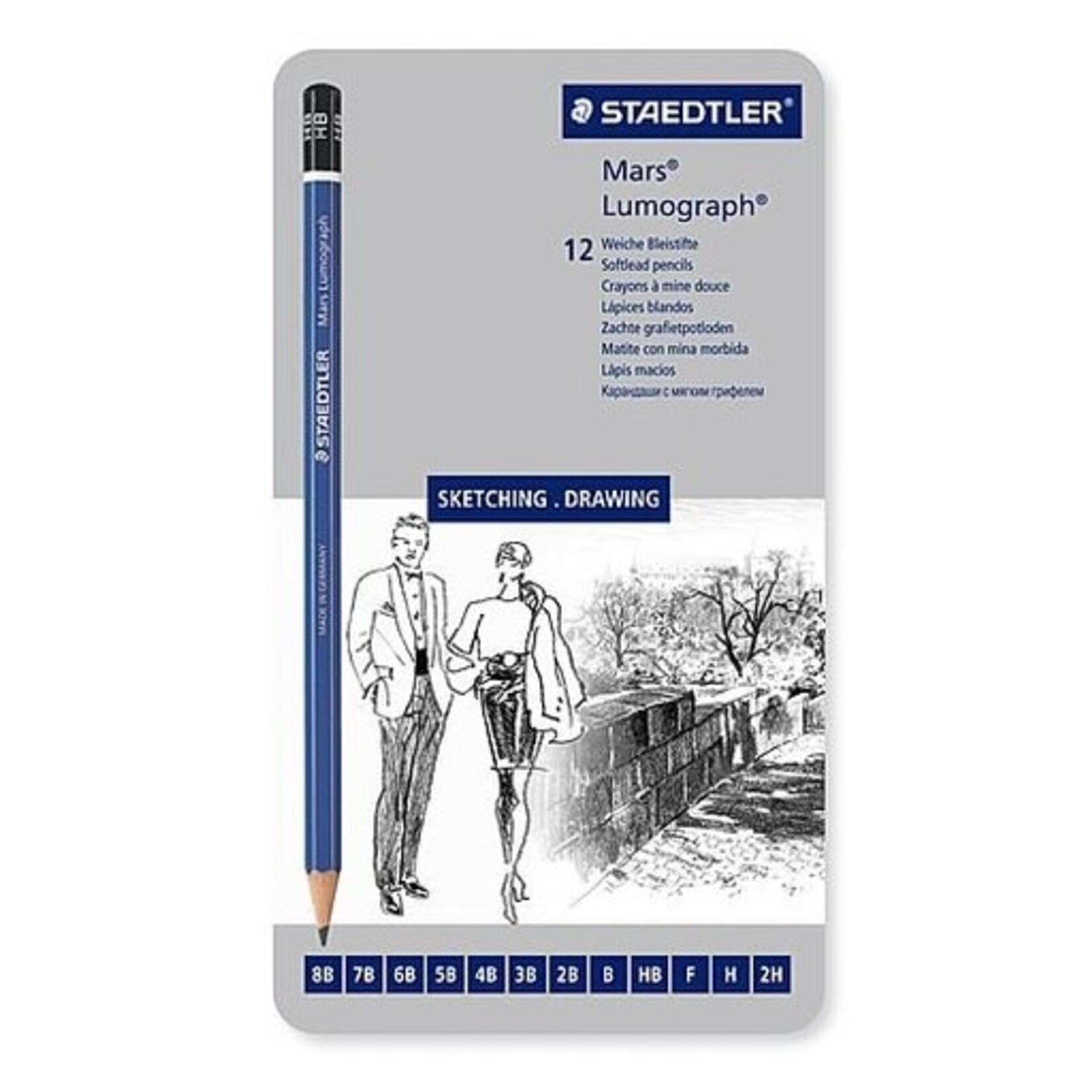 STAEDTLER PENCIL SET-DRAWING MARS LUMOGRAPH,12 SOFT DEGREES (8B-2H)