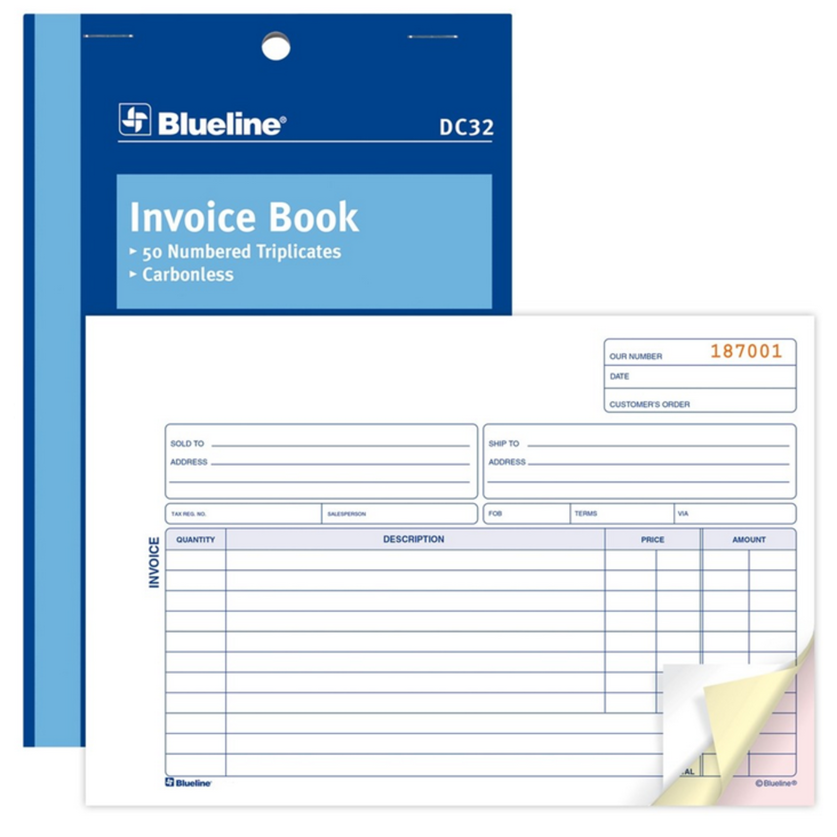 Blueline FORMS-NCR, INVOICE 5-3/8X8, 50 TRIPLICATE ENGLISH