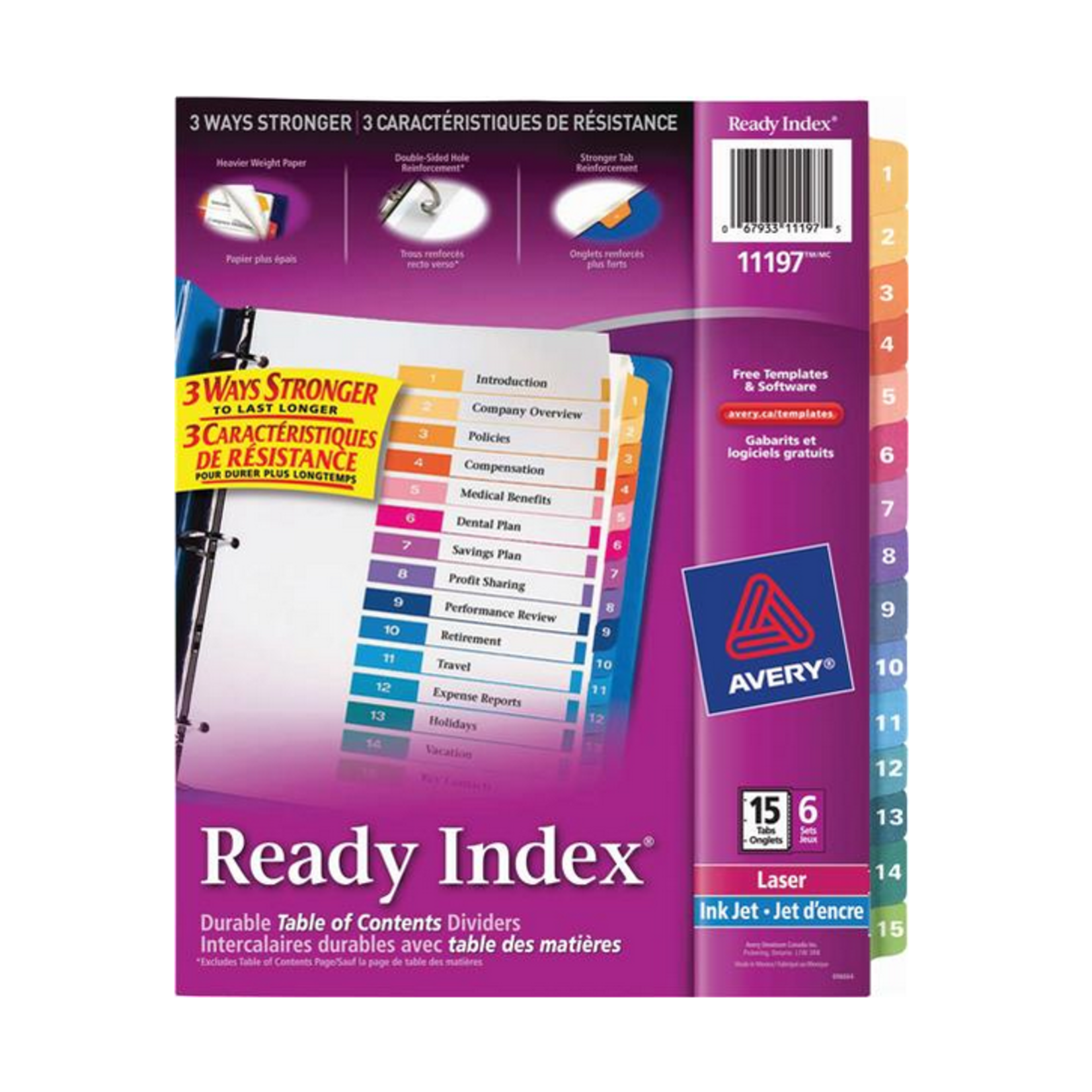 Avery Divider Tabs, Avery Ready Index 1-15, Multi-Colour, Letter Size, 6 Sets/Pack