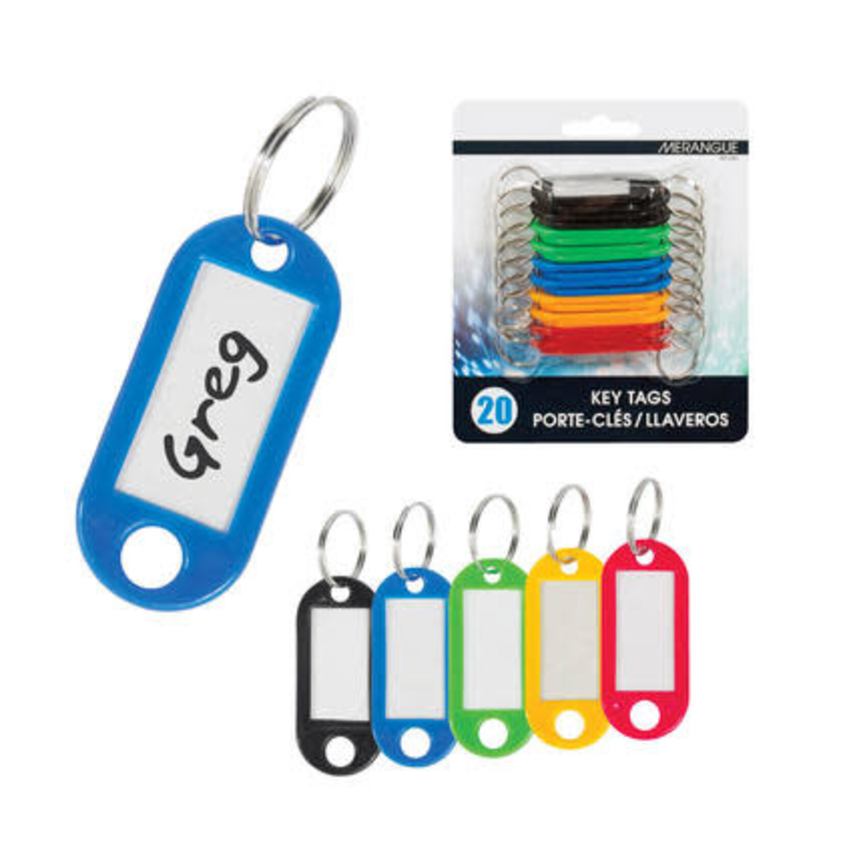 Merangue KEY TAGS-PLASTIC ASSORTED WITH SPLIT RING, 20/PACK