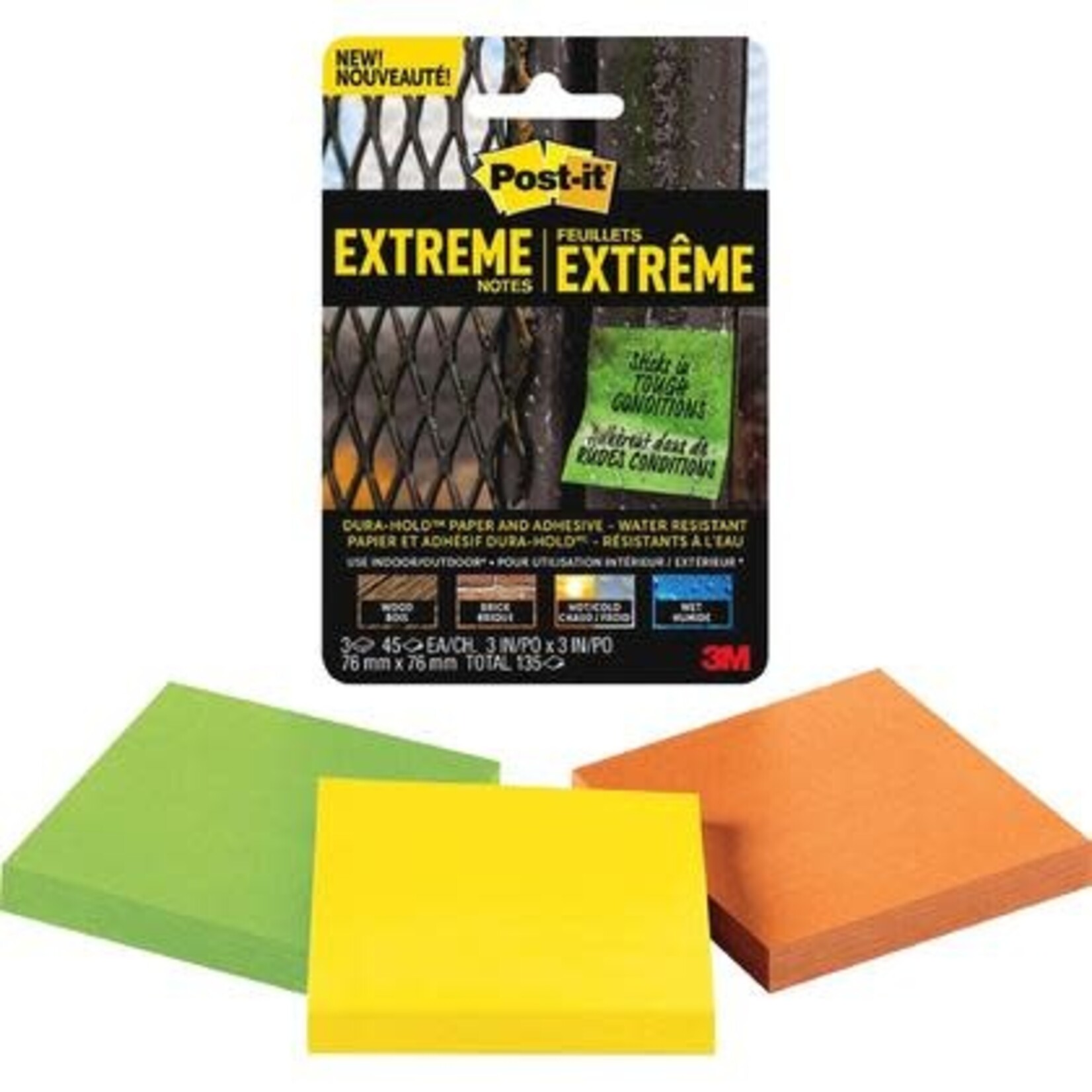 Post-it NOTES-POST-IT, EXTREME 3X3 ASSORTED, 3/PACK