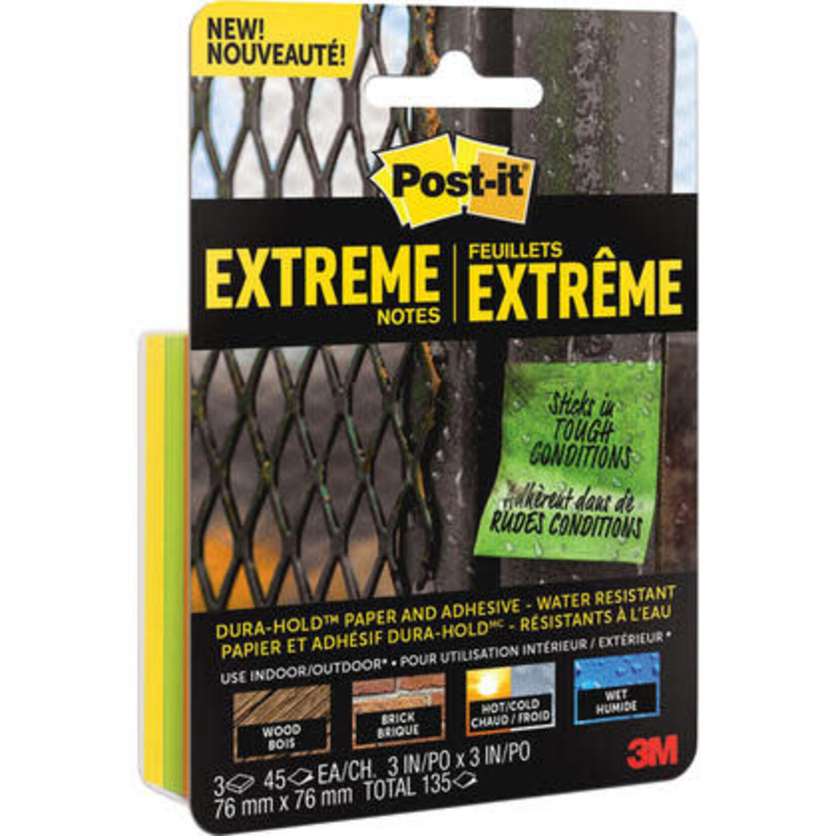 Post-it NOTES-POST-IT, EXTREME 3X3 ASSORTED, 3/PACK