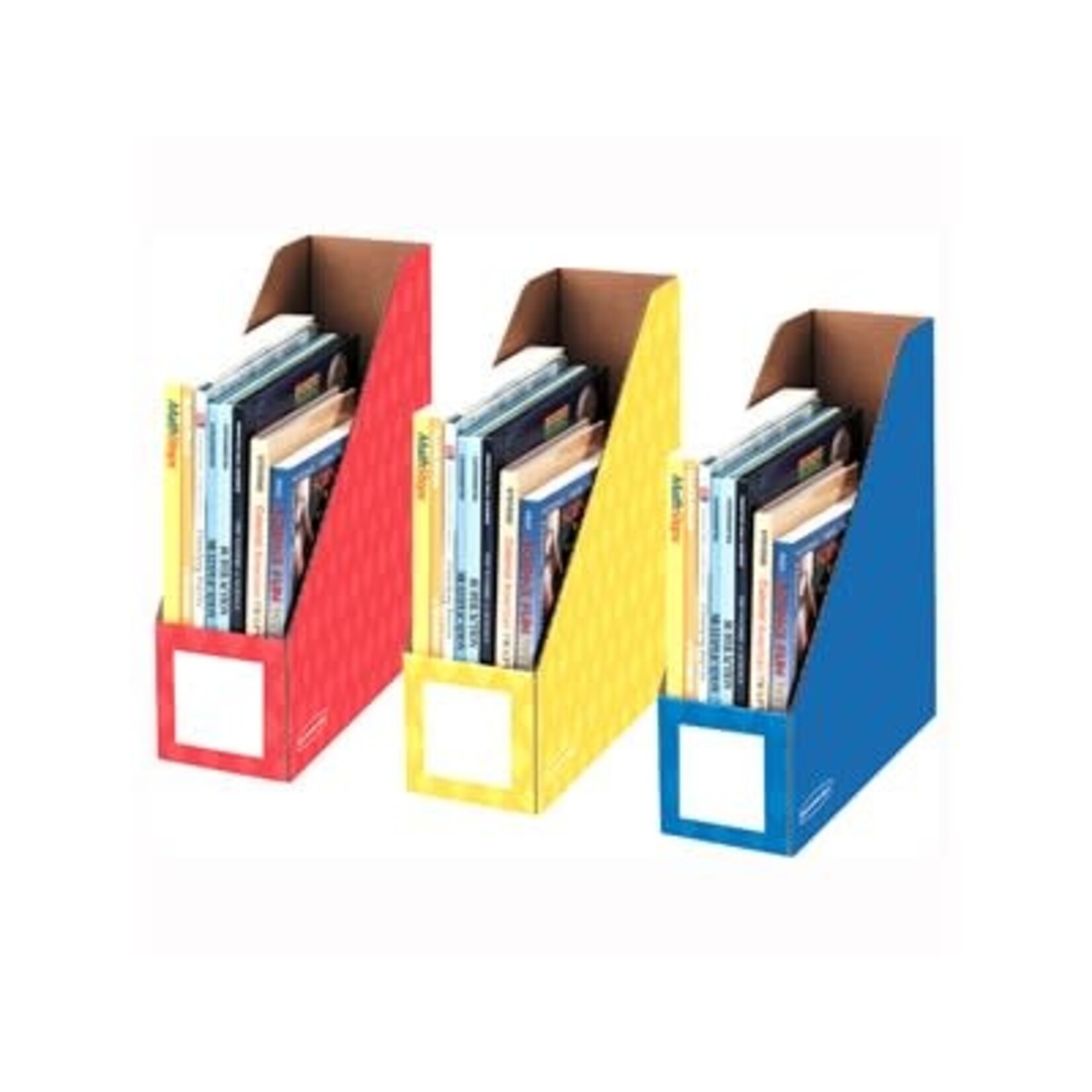 Fellowes FILE-MAGAZINE, 4'' RED, BLUE & YELLOW, 3-PACK