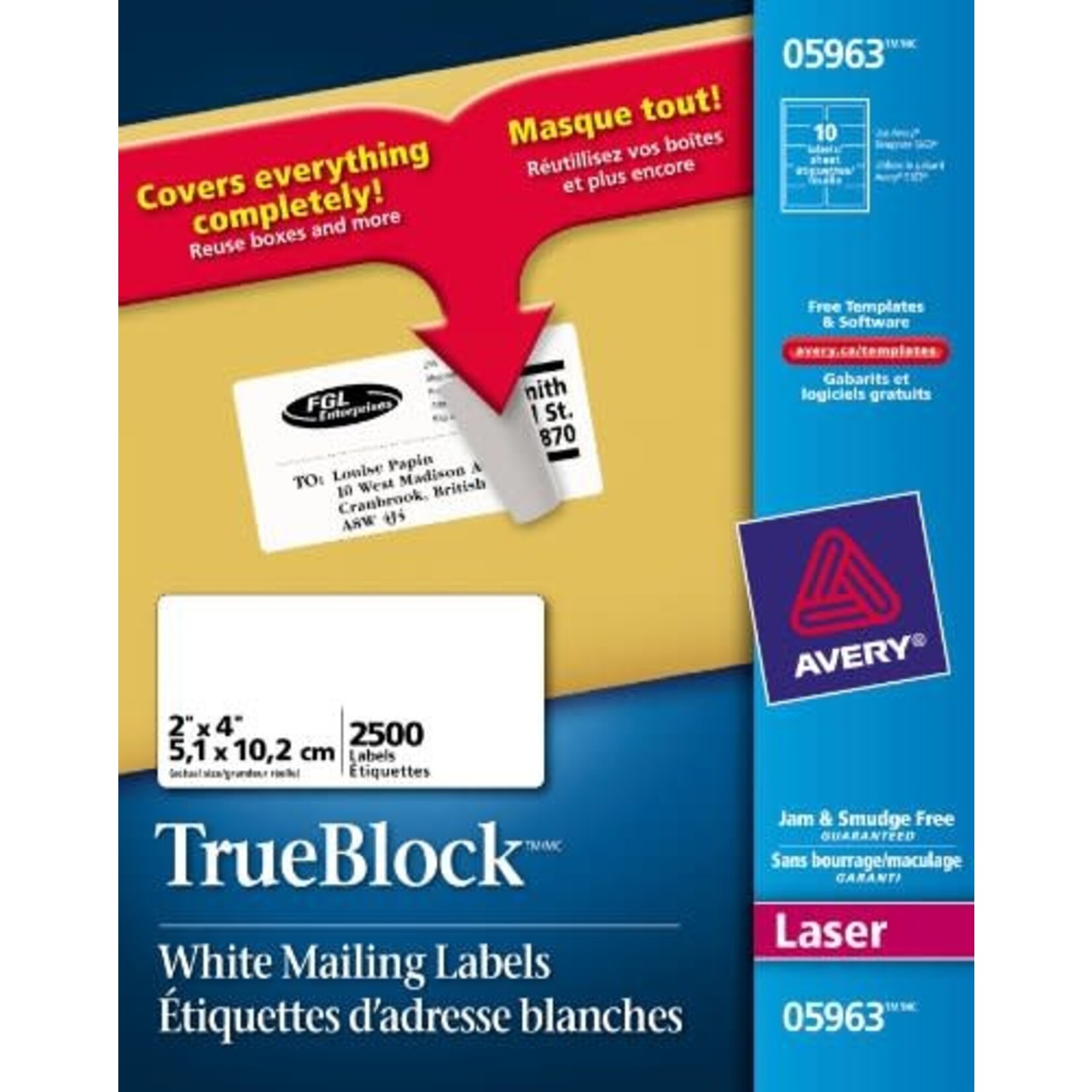 Avery LABELS-SHIPPING TRUEBLOCK WHITE 2X4 2500/BOX 05963